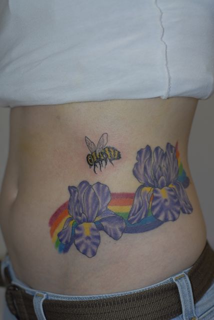 Added a bee to the rainbow and iris tattoo really fun stuff Thanks to all